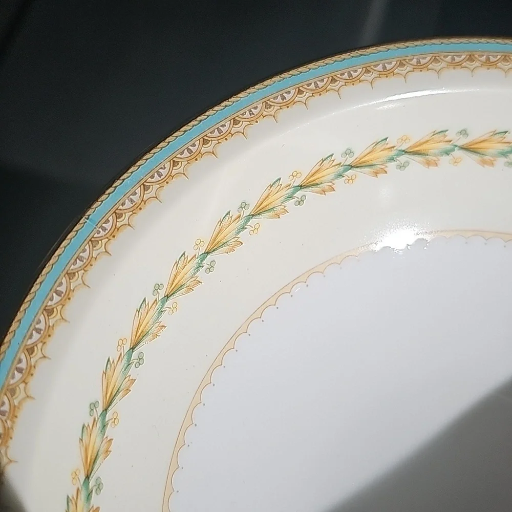Vintage Alden by Meito Elegant Dinnerware 6 Gold Trim, Aqua Band Fruit/Dessert
